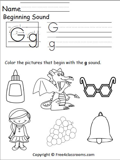 Free Beginning Sounds Worksheet - Letter G - Free Worksheets ...