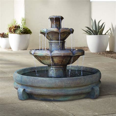 Henri Studio Montreux 32" Cast Stone 2-Tier Garden Fountain - #2H111 | Lamps Plus