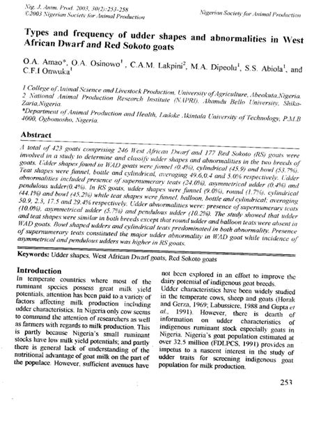 (PDF) Types and frequency of udder shapes and abnormalities in West African Dwarf and Red Sokoto ...