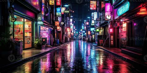 Generative AI, Night scene of big Tokyo city in cyberpunk style, futuristic nostalgic 80s, 90s ...