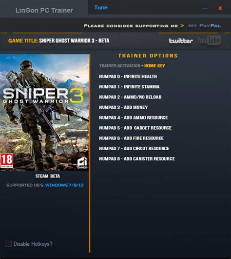 Sniper: Ghost Warrior 3 Trainer +9 Beta LinGon - download cheats, codes, trainers