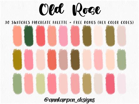 Old Rose Procreate Palette, 30 HEX Color Codes, Instant Digital Download, iPad Pro Art ...