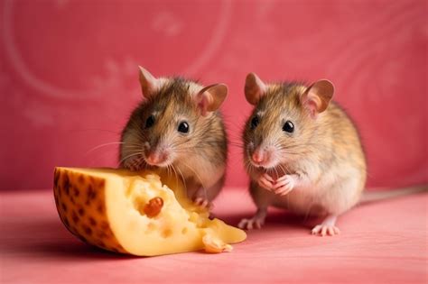 Premium AI Image | Two rats eating a piece of cheese