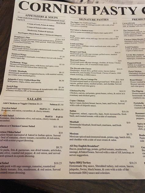 Menu at Cornish Pasty Co pub & bar, Phoenix, 7 W Monroe St