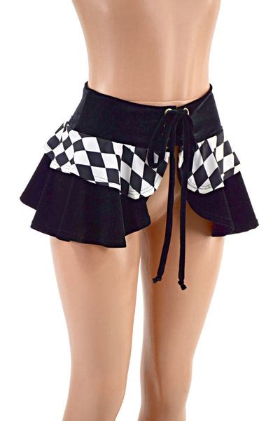 Ultra Mini Open Front Lace Up Skirt with Tiered Double Ruffle – Coquetry Clothing