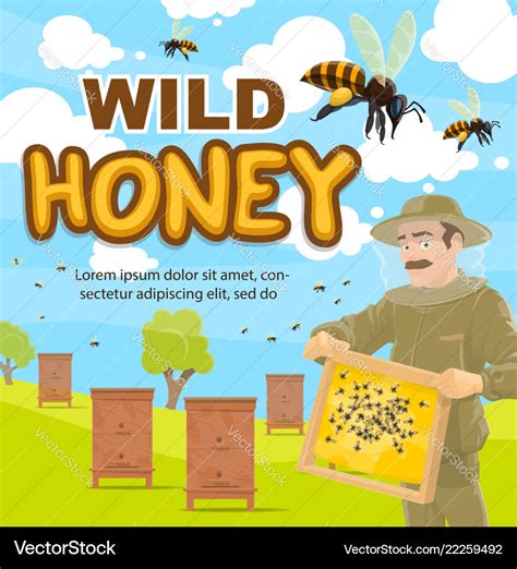 Poster beekeeper at beekeeping apiary Royalty Free Vector