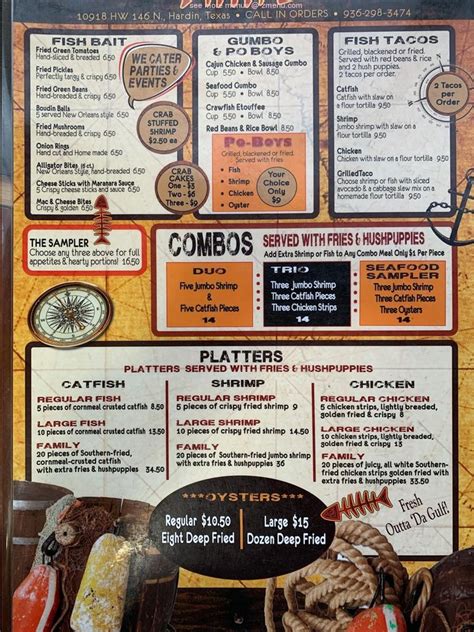 Menu at Fish Tales restaurant, Sour Lake