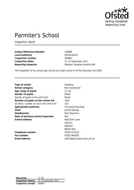 Ofsted report - Parmiter's School