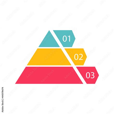 Pyramid infographic template with 3 colorful levels. Triangle data segments. Color hierarchy ...