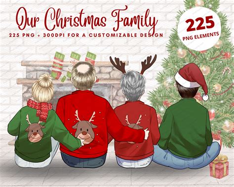 Big Family Christmas Clipart Bundle, Sitting Family, Parent and Kids Clipart, Winter Family ...