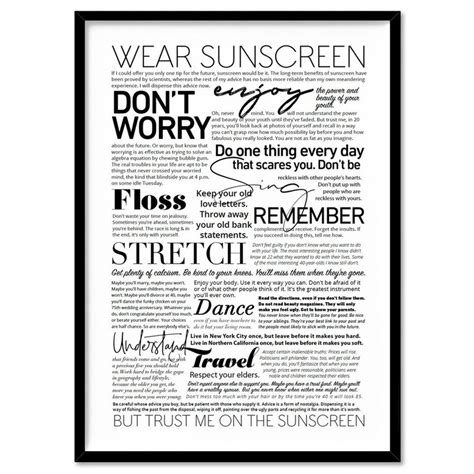 Everybody's Free to Wear Sunscreen Lyrics. Typography - Etsy