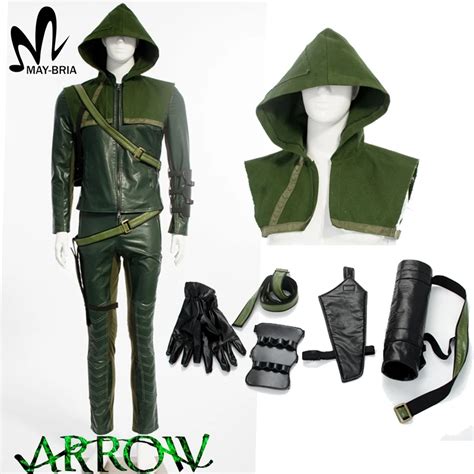 Superhero Green Arrow Cosplay Costume for men leather jacket pants ...