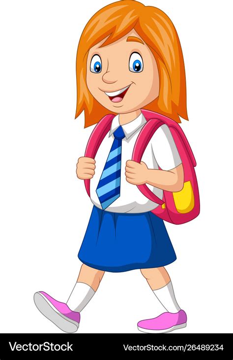 Cartoon happy school girl in uniform Royalty Free Vector