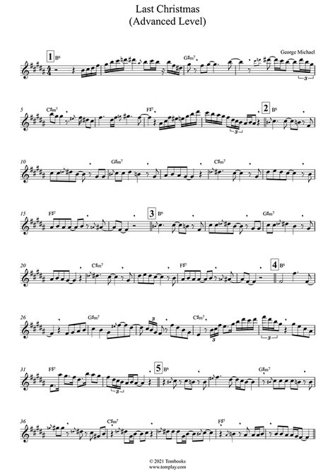 Last Christmas (Advanced Level, Alto Sax, in B major) (George Michael) - Saxophone Sheet Music