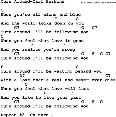 Country Music:Turn Around-Carl Perkins Lyrics and Chords