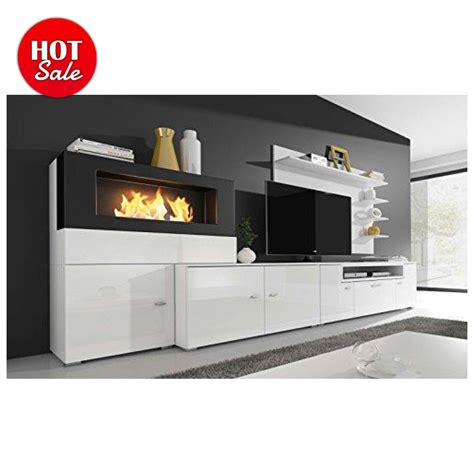 Home Innovation - Living room furniture set with bioethanol fireplace, wall unit tv, finished in ...