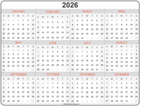 2026 Calendar Printable - Printable Word Searches