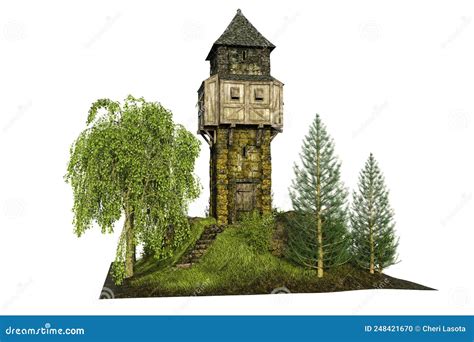 Medieval Fantasy Watchtower, 3D Illustration, 3D Rendering ...