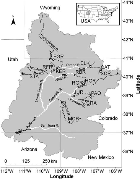 Study area and reservoir locations (circles) within the Upper Colorado ...