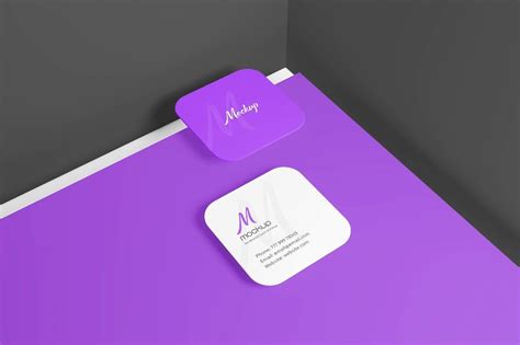4 Sights of Square Rounded Corner Business Card Mockup (FREE) - Resource Boy