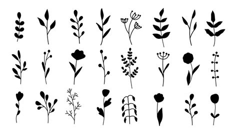 Collection of minimalistic simple floral elements. Flowers leaves. 3016763 Vector Art at Vecteezy