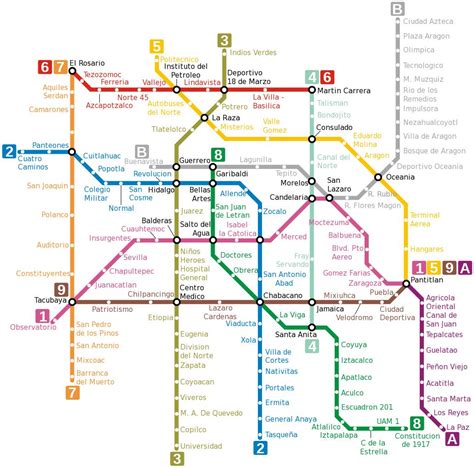 Karte der U-Bahn Mexiko - Stadt Mexiko-Stadt U-Bahn Plan (Mexiko)