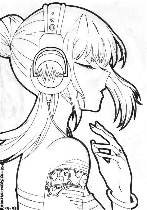 Cute Anime Girl With Headphones Coloring Page Map Of World | The Best ...