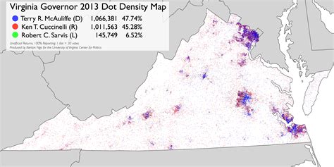 A different kind of map of Virginia's gubernatorial election results: 1 dot = 30 votes. : r/Virginia