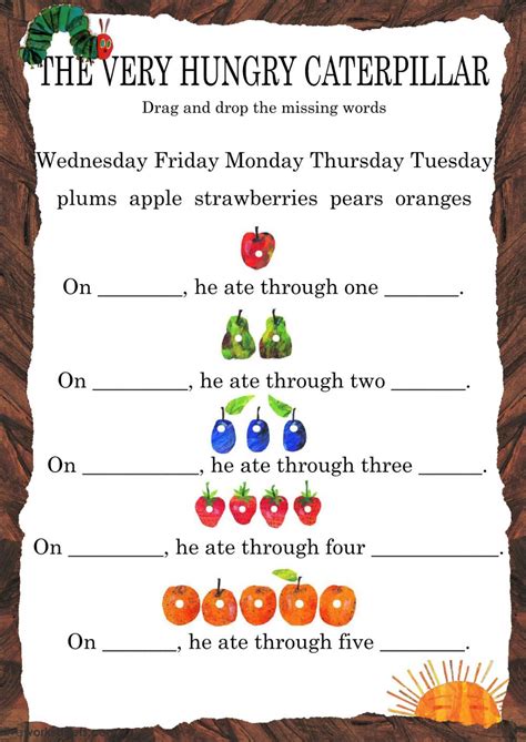 The Very Hungry Caterpillar interactive and downloadable worksheet. You can do th… | Very hungry ...