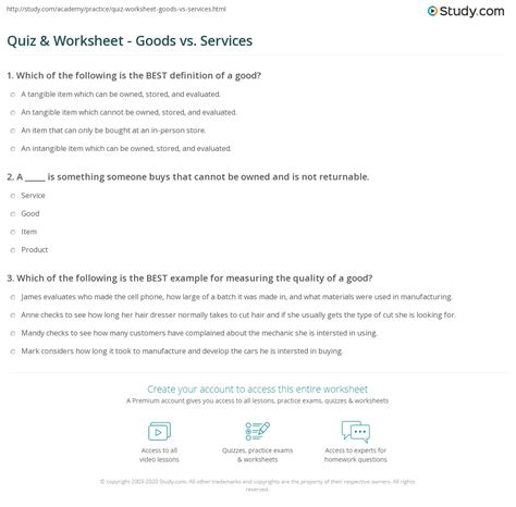 Quiz & Worksheet - Goods vs. Services | Study.com