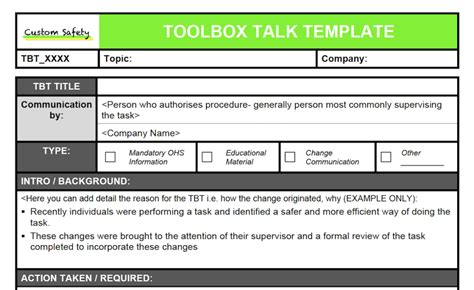 Printable Toolbox Talk Template