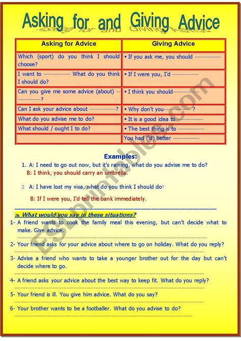 Asking for and Giving Advice - ESL worksheet by normandey