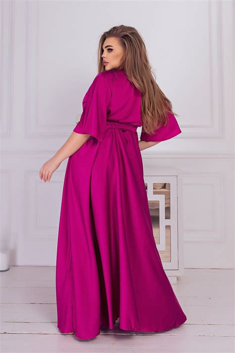 Magenta Silk Bridesmaid Dress Short Sleevepurple Satin Maxi | Etsy