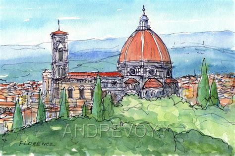 Florence Duomo Italy art print from an original watercolor | Etsy