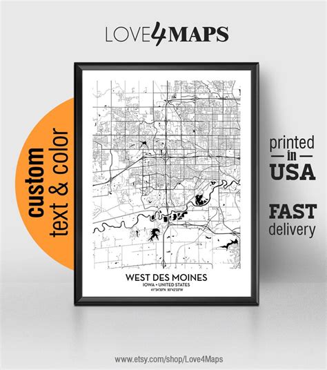 West Des Moines Iowa Map West Des Moines City Print West Des - Etsy