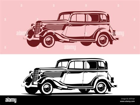 Vector black and white illustration of a retro car Stock Vector Image ...