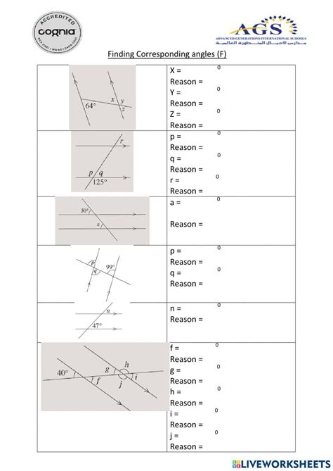 Corresponding Angles Worksheet Worksheet for 10th Grade | Lesson ...