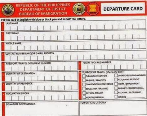 New Departure Card -Philippine Immigration ~ A3 TOURS