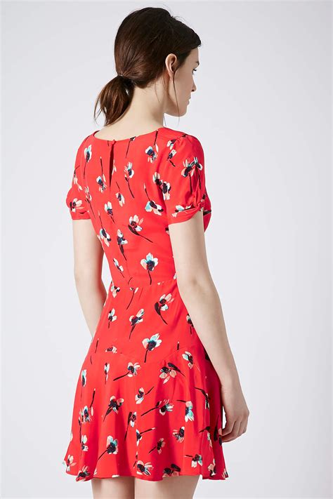 Lyst - Topshop Painted Floral Dress in Red