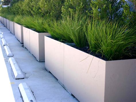 Exterior. Concrete Planter Boxes In Rectangular Shape Has White Colors Finishing Completed With ...