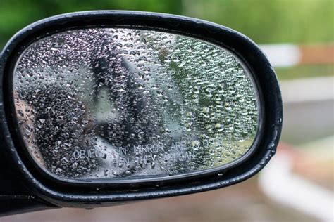 Rain on a Car Mirror. Autumn Mood. Autumn Weather. Travel by Car. Stock ...