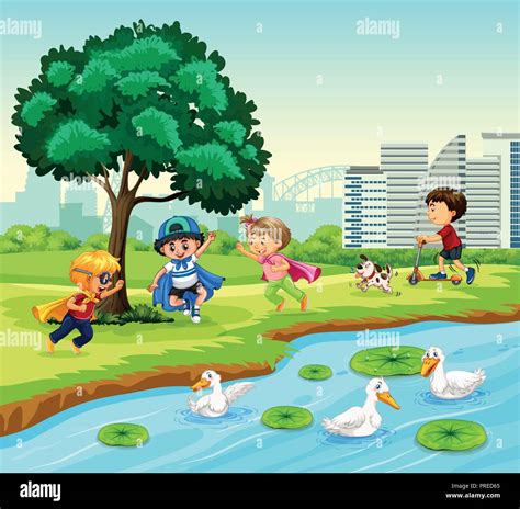 Children playing in the park illustration Stock Vector Image & Art - Alamy