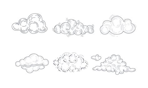 Premium Vector | Set of 6 different fluffy clouds in sketch style monochrome linear icons ...