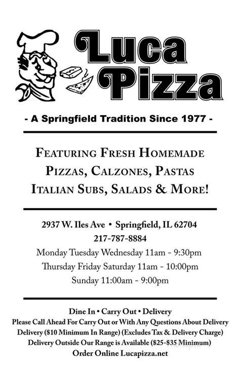 Menu of Luca Pizza in Springfield, IL 62704