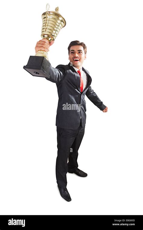 indian Business Man Victory Trophy Award Stock Photo - Alamy