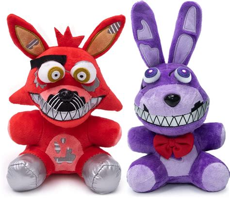 Maikerry 2PCS FNAF Plushies Set: Nightmare Bonnie and Nightmare Foxy 7 ...