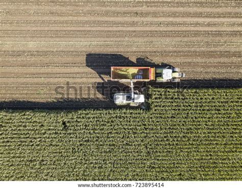 Machines Harvesting Corn Field Aerial Drone Stock Photo (Edit Now) 723895414