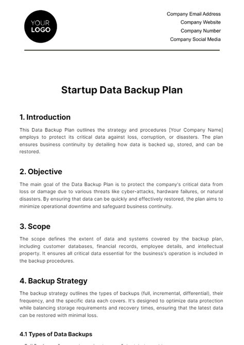 Free Startup Data Backup Plan Template - Edit Online & Download ...