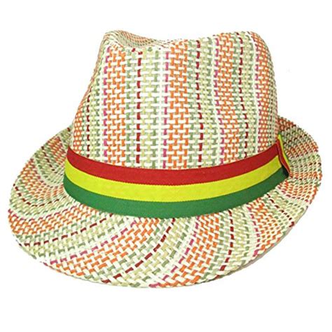 Tropical Woven Straw Fedora Hat, Rasta Colors - Rastaverse