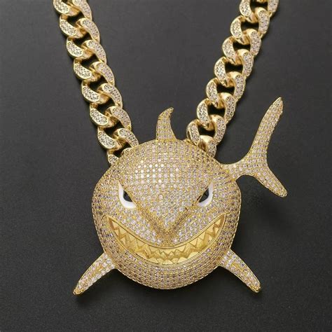 For Sale: Iced Out Shark Pendant Necklace - Bog Walk